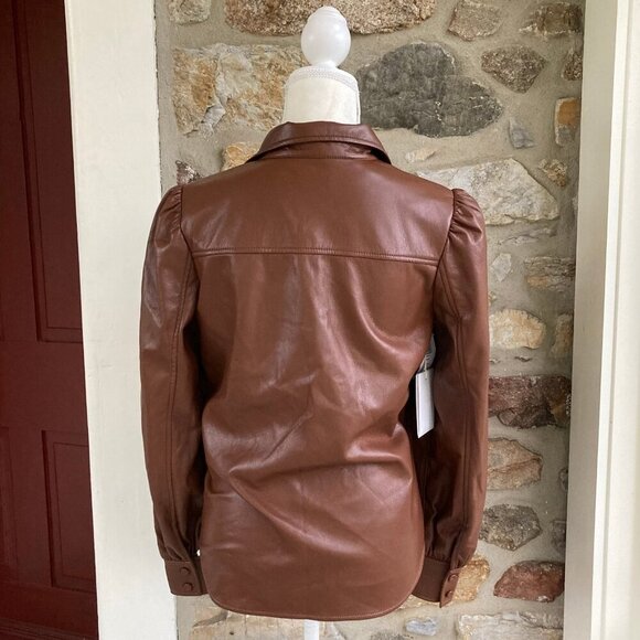 NWT Aritzia Wilfred Mila Vegan Leather Puff Sleeve Button Down Shirt Small - Picture 8 of 12